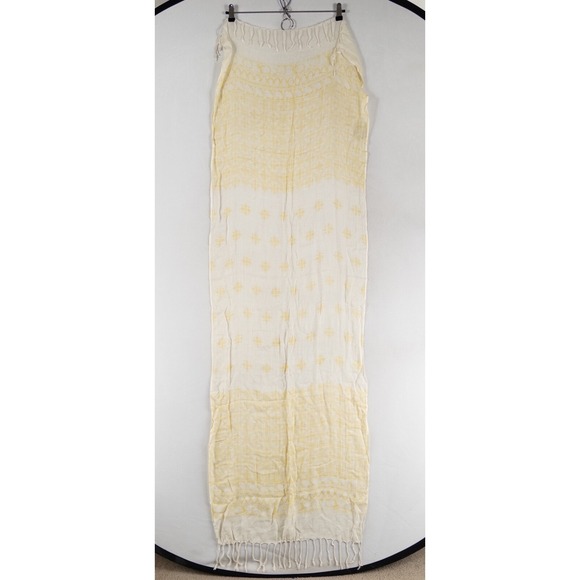 World Market Fashion Scarf Yellow White Geometric Print Viscose Fringe Casual - Picture 3 of 7
